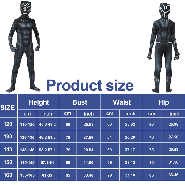 Black Panther Barnedrakt Superheltkostyme Cosplay Bodysuit for Barn og Voksne 120cm