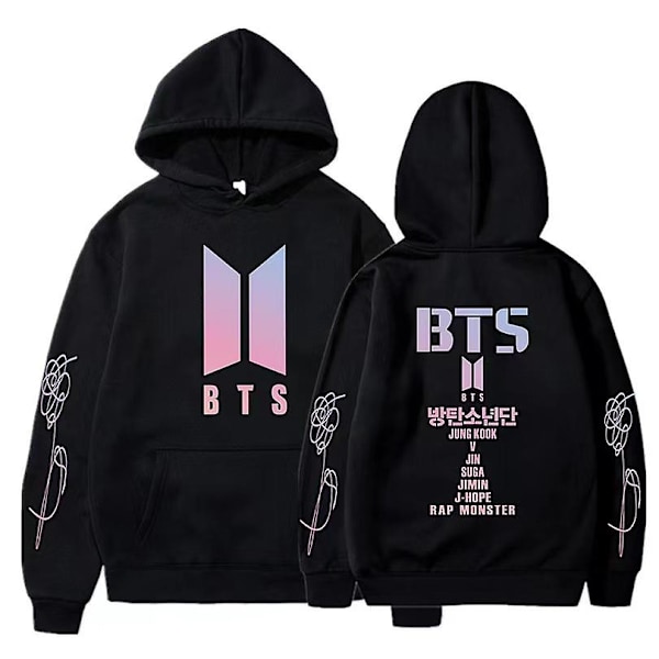 Bts Miesten ja Naisten Hupparit Pitkähihaiset Hupullinen Puserot Painettu Pulloverit Rento Takit Streetwear Takit Mukavat Yläosat S black S