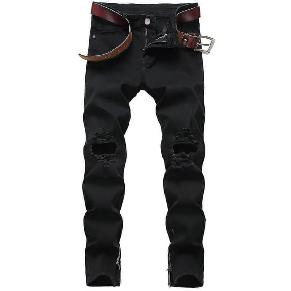 VAWAN Herr Ripped Distressed Slim Fit Rak Passform Jeans Black EU 26