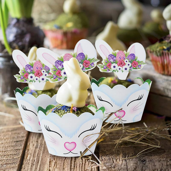 24 stk Påske Søte Kanin Cupcake Emballasje Papir Kake Topper Kanin Formet Plate Serviett Baby Shower Bursdag Påskefest Dekorasjon B03-8pcs plates