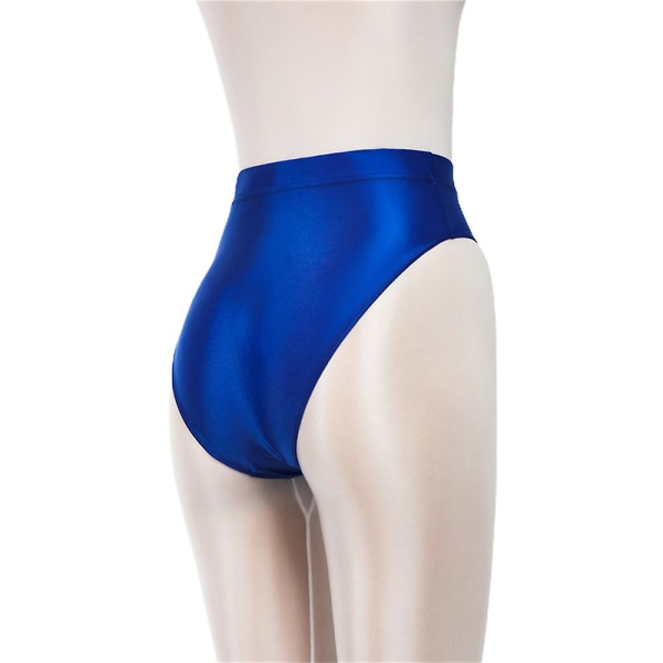 Kvinders Silkebløde Glansfulde Satin Wet Look Knickers Højtaljede Briefs Underwear Bukser Blue XL