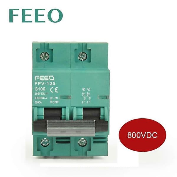 FEEO 2P 80A 100A 125A DC 800V Strømafbryder Solenergi Strømafbryder TIL PV System C kurve MCB CE Certifikat 100A 2P 800V