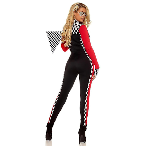 Seksikäs Lady Super Racer -auton tyttöhaalarit, kilpa-autonkuljettajan asu, naamiaisasu S