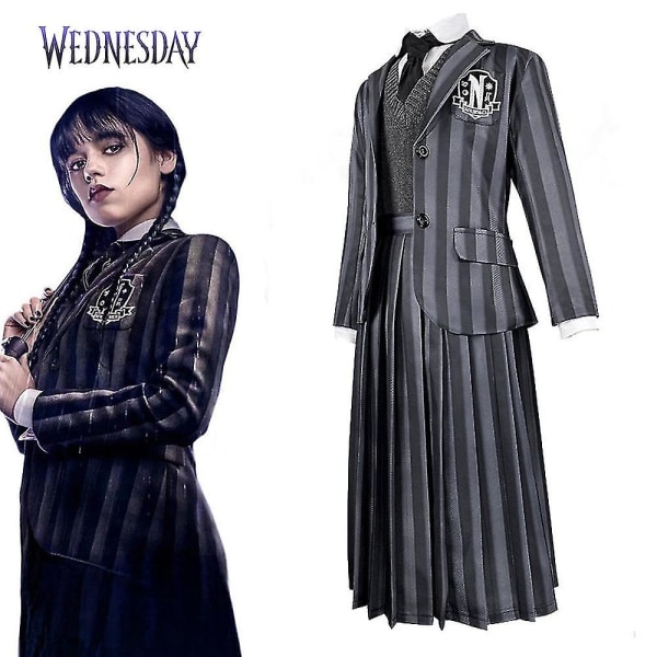 Keskiviikko Addams-sarjan puku/koristeet/peruukit naisille, lapsille, cosplay-juhlamekko, hieno pukeutuminen A with Wig One Size