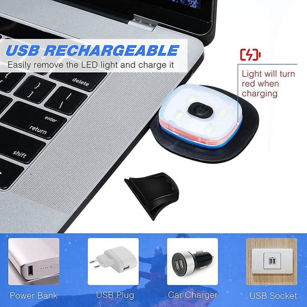 USB uppladdningsbart ljus för ledstickad mössa, 4 stycken, starkt medium och svagt ljusläge Led-hatt ljus USB led-ljus