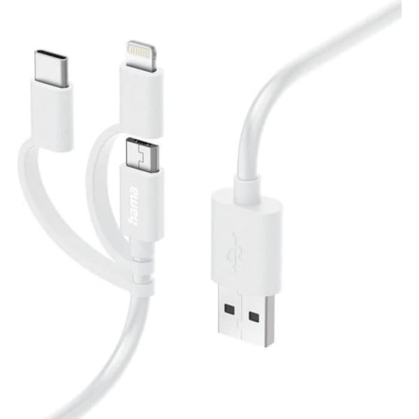 Multikabel USB - Hama - 3in1 - 1,0 m - Snabbladdning - Vit