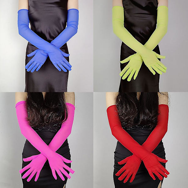 Lady Sheer Hansker Mote Lange Albuehansker Kvinner Mesh Bryllupshansker 21.6 Fluorescent green