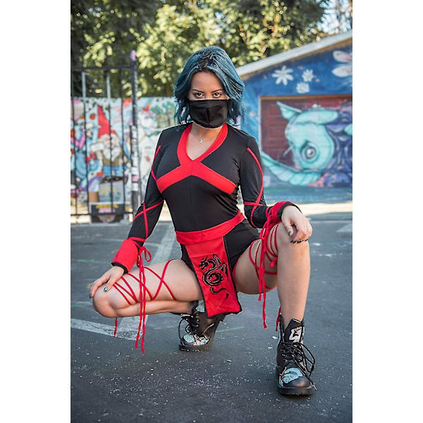 Kvinnlig Ninja Sexy Jumpsuit Halloween Cosplay Kostym Set Festklänning Outfit Set 2XL