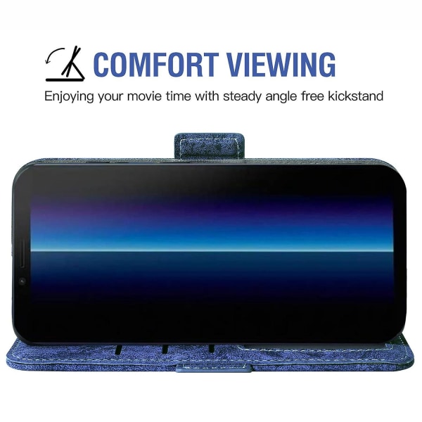 For Sony Xperia 10 III 5G/Xperia 10 III Lite Malerveske Stativdeksel med kortspor Blue