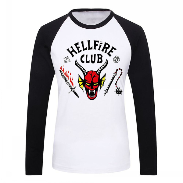 Unisex Hellfire Club Stranger Things T-skjorte Dame/herre Langermede topper White M