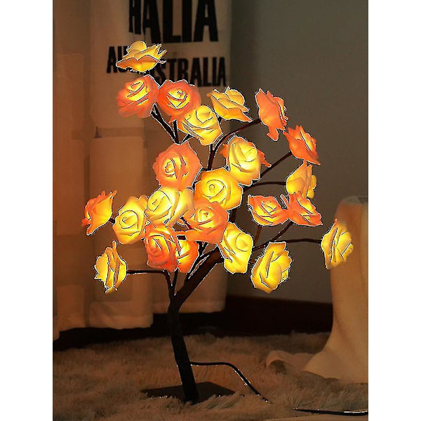Rose-treelampe, lys opp rosebladtre med 24 LED-lamper, perfekt som nattlampe for jenter eller dekorative lamper for stuen. White