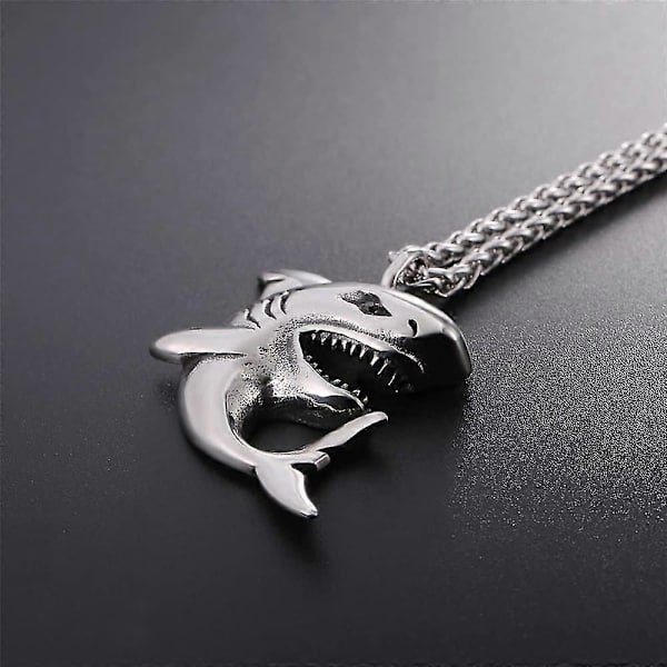 Halskæde med haj/fisk/delfin vedhæng, dyresmykker til mænd og drenge, rustfrit stål FZY [DB] 01 Shark Stainless Steel