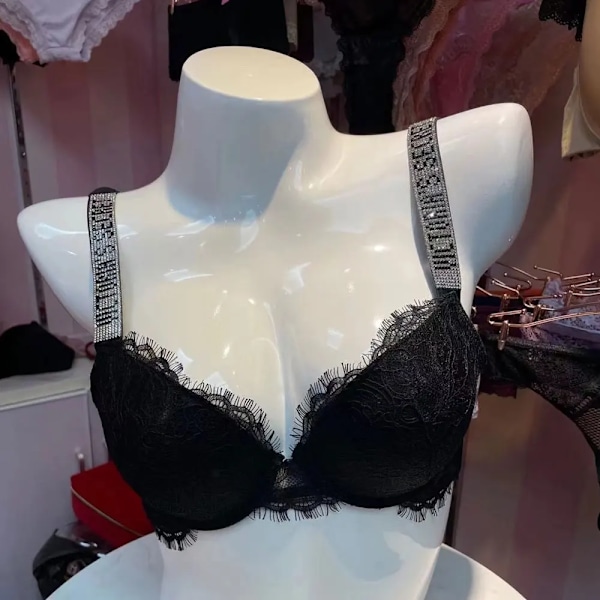 Sexet lingeri komfort damesæt push up bh Victoria's Secret lingerisæt kvindeligt undertøj Vetement Femme sort sort svart 75C