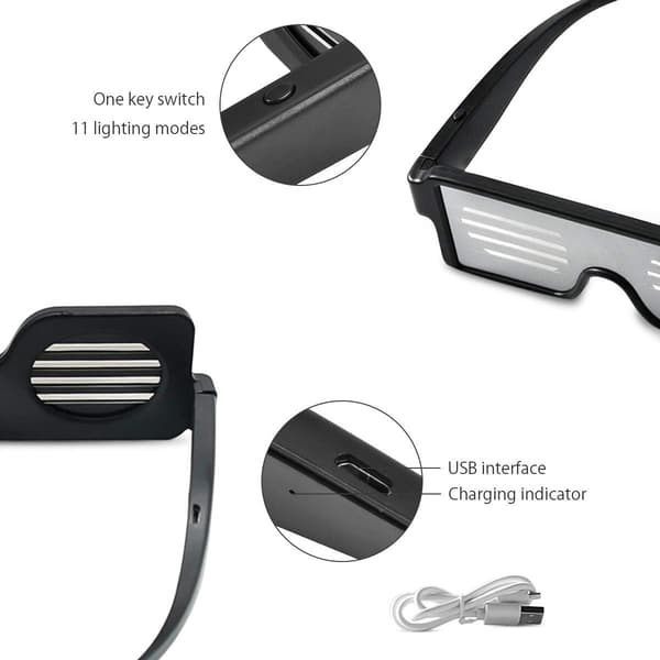 LED Wireless Glasses Party Decorations USB Rechargeable 11 Patterns