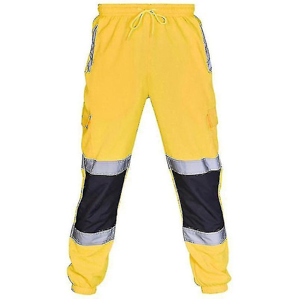 Säkerhetsarbetsbyxor för vuxna, hög synlighet, elastisk midja, svettbyxor Yellow 2XL