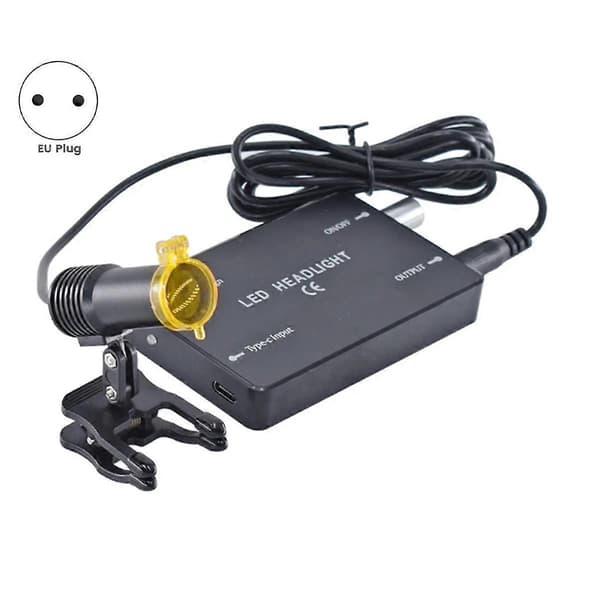 Dentallupe 5W LED Hodelykt Tannleger Hodelykt med Brilleklips Lupe Spotlight Illuminator UBS Lader EU PLUGG Black