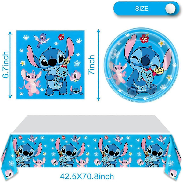 39 stk. Stitch Party Servise 18 Tallerkener + 20 Servietter 1 Dug 74*45inch Stitch Fødselsdagsfest Tilbehør