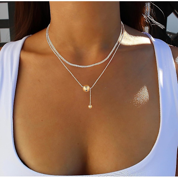 Bebetter Lariat Gul Halsband för Kvinnor, Smalt Långt Halsband 14k Guldförgyllt/silver Y-format Hänge Halsband Trendigt Lagerformat Cz Pärlkedja Dropphalsband Bead-GD