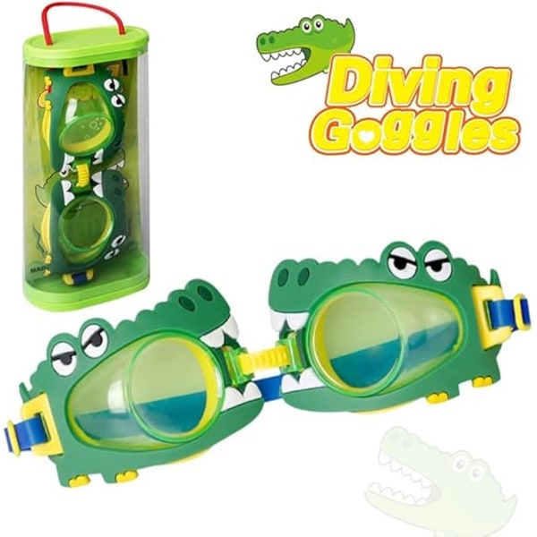 Barnsimglasögon med tecknade motiv, söta simglasögon för poolen, dykglasögon för barn, snorklingsglasögon för pojkar och flickor Crocodile