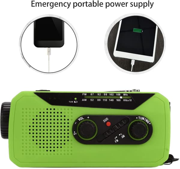 Veivattava hätäradio, säävaroituksella ja taskulampulla (vihreä)