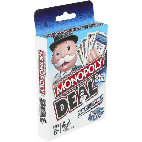 Monopoly Deal -pikakorttipeli perheille, 8-vuotiaille ja sitä vanhemmille lapsille ja 2-5 pelaajalle