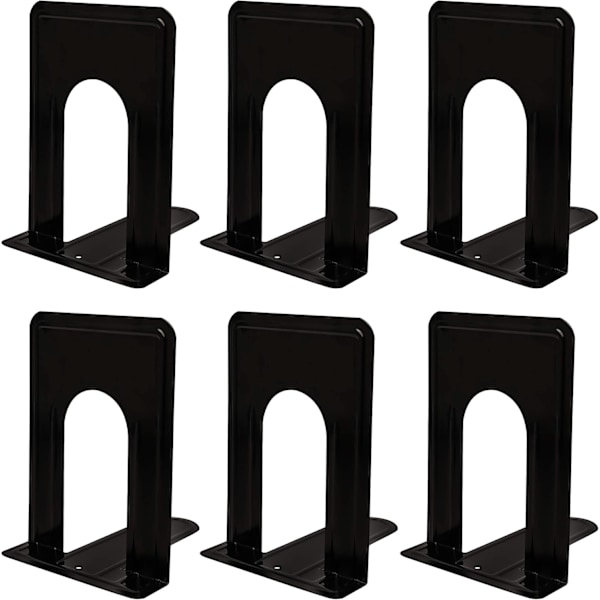 Black Metal Bookends (3 Pairs) Non-Slip Book Holder - Book and CD Holder - Book Divider, Shelf, Office, Home and School