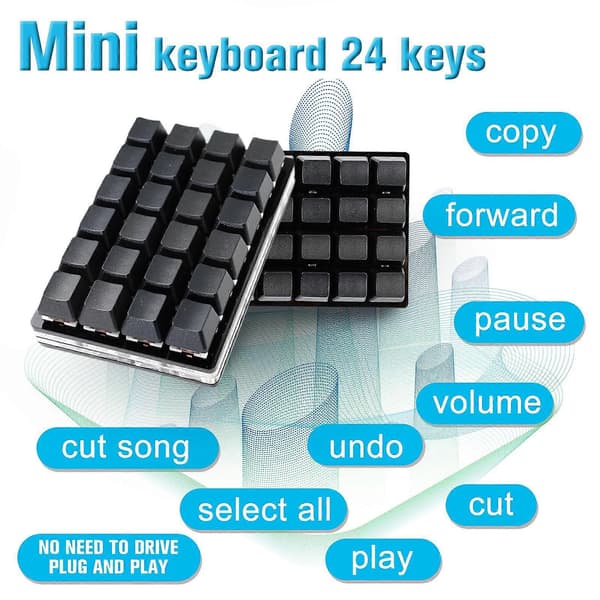 Sort 24-tasters tastatur Mekaniske tastaturer Brugerdefinerede genvejsprogrammerbare taster Gray