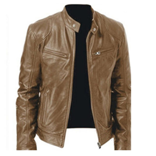 Svart/brun/khaki/röd Läderjacka Mjuk Långärmad Casual Kläder Kappa För Hem Sovrum Kontor Khaki L