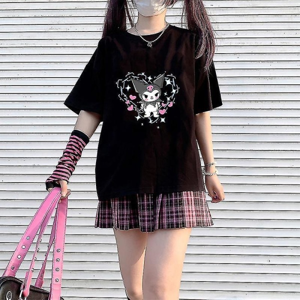 Sanrio My Melody Kuromi Overdeler Kvinner 2022 Estetisk Oversized T-skjorte Estetiske klær Pluss mote Sweethearts-antrekk D XL