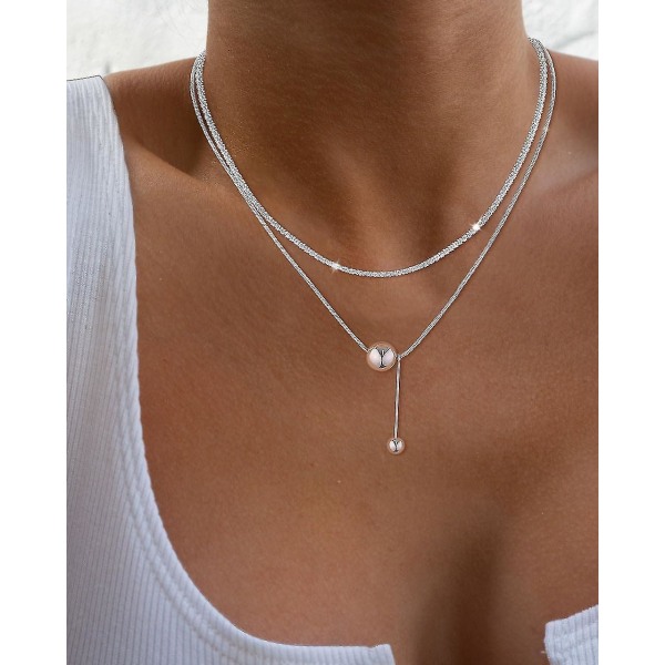 Bebetter Lariat guldhalsband för kvinnor, läckert långt halsband 14k guldpläterat/silver Y-format hängande halsband Trendigt lager Cz pärlkedja Drop Nec Bead-SL