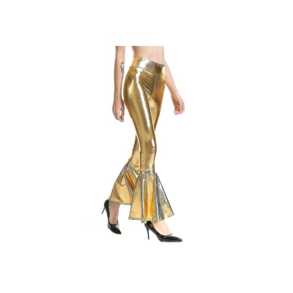 Utsvängda byxor för kvinnor Mermaid Wide Leg Byxor Hippie Metallic Pants_fs Gold XL