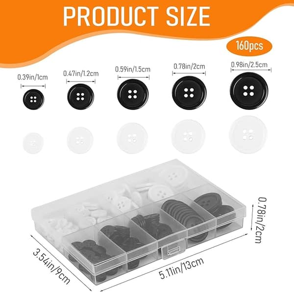 160 sorte og hvide knapper, 4-huls runde knapper i resin