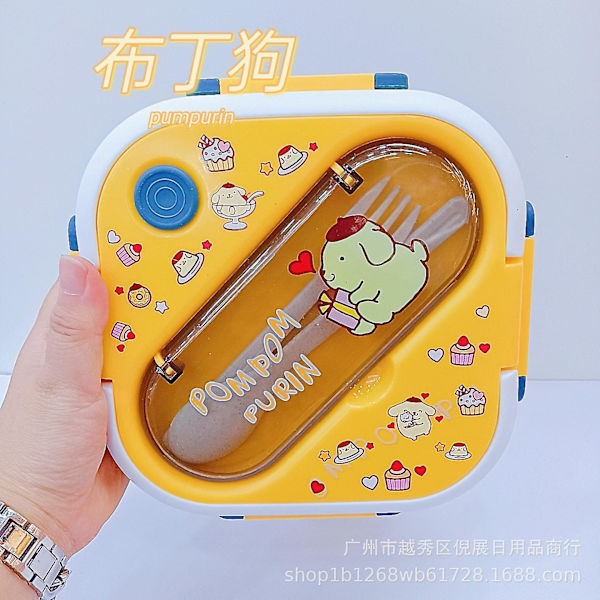 Born Pretty Sanrios Kuromi Cinnamoroll Mymelody Kawaii Anime Cartoon Mikroaaltouuni Sopiva Lounasrasia Lusikalla ja Tikkuilla 2/3 Osastoinen Lounasrasia Pompom Purin*1300ml