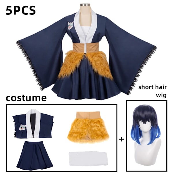 Anime Hashibira Inosuke Cosplay Halloween Kostumer til Kvinder Kostume Kjole Spil Tøj Uniform Kjole Kostume Rolle M M costume short wig