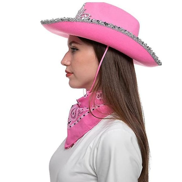 3 kpl Pinkki Cowboy-hattu Paisley Bandannan kanssa white