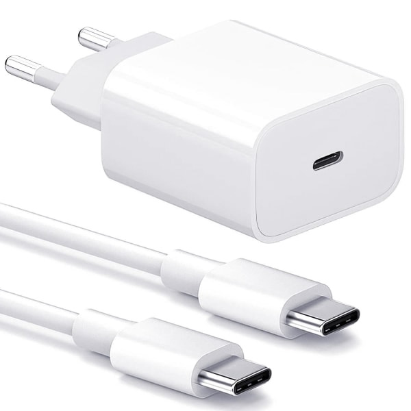 Charger - 20W USB-C Fast Charger - Adapter + 2-meter Data Cable (White, 2-pack) 2-Pack 2-Pack USB-C