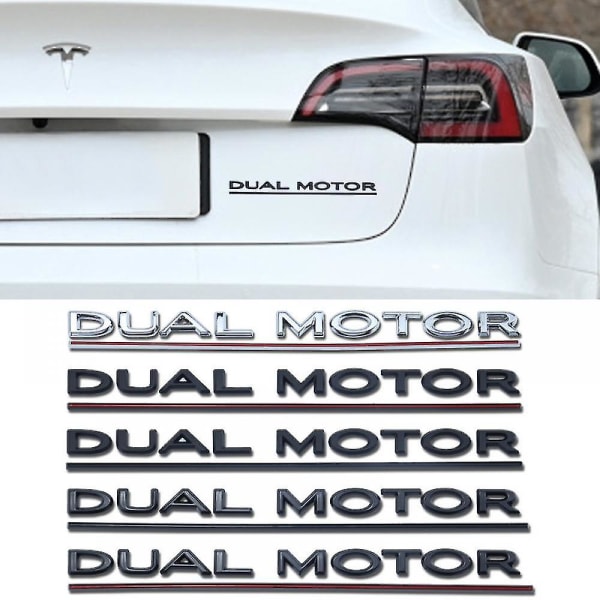 Tesla Model 3 Y Dual Motor Performance Badge 3D Metal Bagagerums Badge Sticker Badge Dekal Kompatibel Dekorativ Tilbehør (Dual Motor) Chr Black-red
