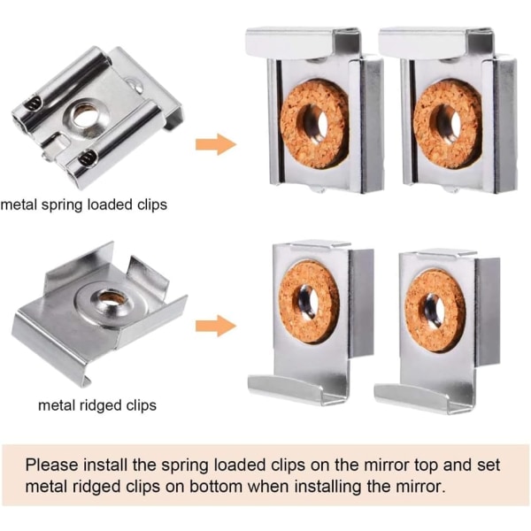 8 st Mirror Väggfäste Spegelhållare Spegel Clip Ramlös Spegel Glas Väggfäste Fästsats med pluggar