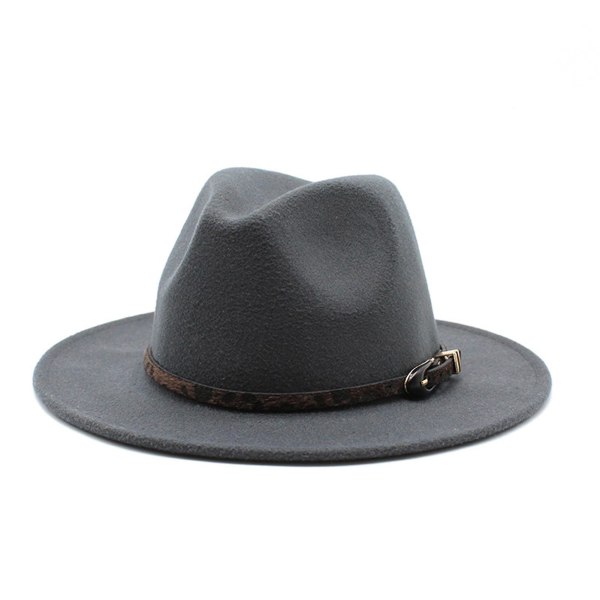 Unisex bredskygget Fedora hat filt panamahat med bæltespænde gave til fødselsdag Valentinsdag Dark Gray