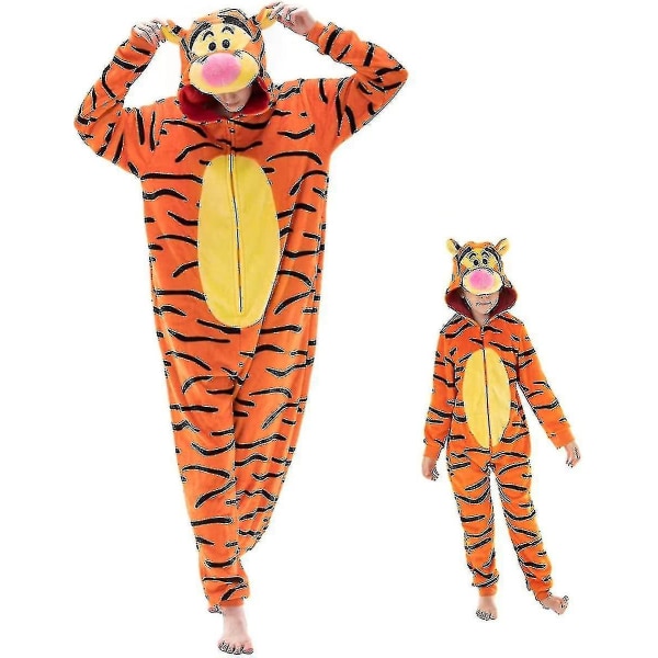 Snug Fit Unisex Voksen Onesie Pyjamas Animal One Piece Halloween kostume Nattøj-r Tigger Large