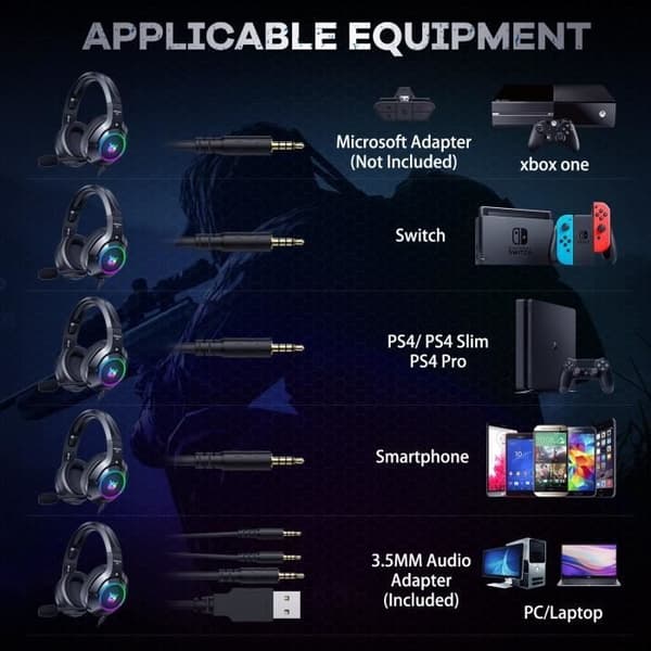 ONIKUMA K9 Gaming Headset with Noise-Cancelling Microphone - USB 3.5mm - Compatible with Xbox One, PS4, Nintendo Switch
