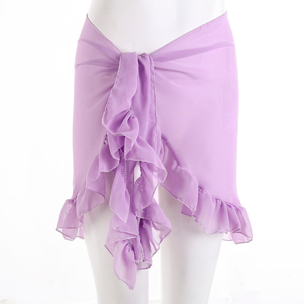 Tunna Mesh Mini Ruffle Kjolar Kvinnor Omslag Tassel Klänning Bikini Badkjol Kvinnor Baddräkt Strandkläder Wrap Light Purple