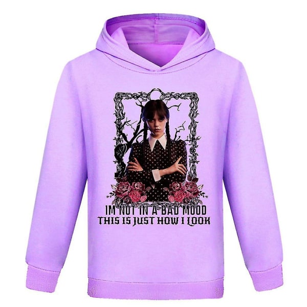 The Addams Family Theme Hettegensere Jenter Onsdagstrykt Langermet hettegenser Uformell Pullover Topper Purple 7-8 Years