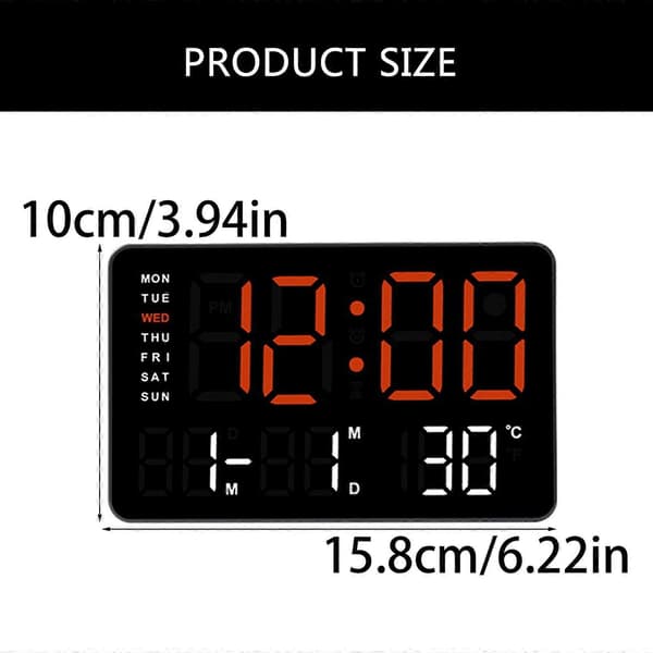 10,5 tommer LED-ur Stort Display Flere Farvemuligheder Dato, Temperatur og Alarmfunktion til Studerende og Professionelle