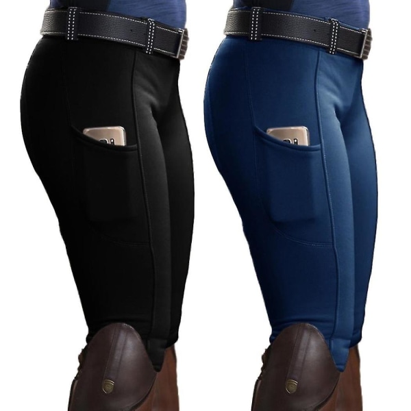 Dame Pocket Hip Lift Elastiske Ridebukser Hesteveddeløpsbukser Blue L