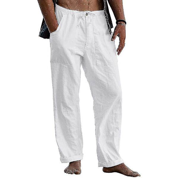 Män Linnebyxor Casual Strandbyxor 6 Färger White XL