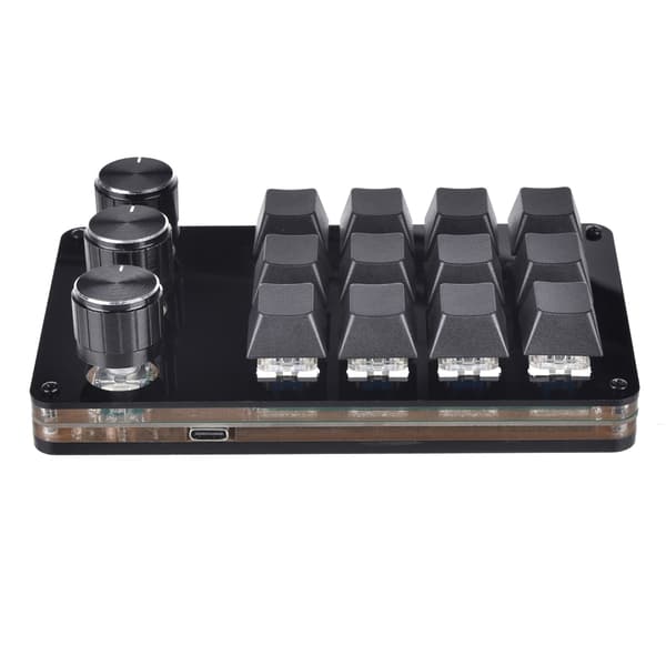 Mini Macro Mechanical Keyboard 12 Keys Fully Programmable Keyboard with 3 Knobs