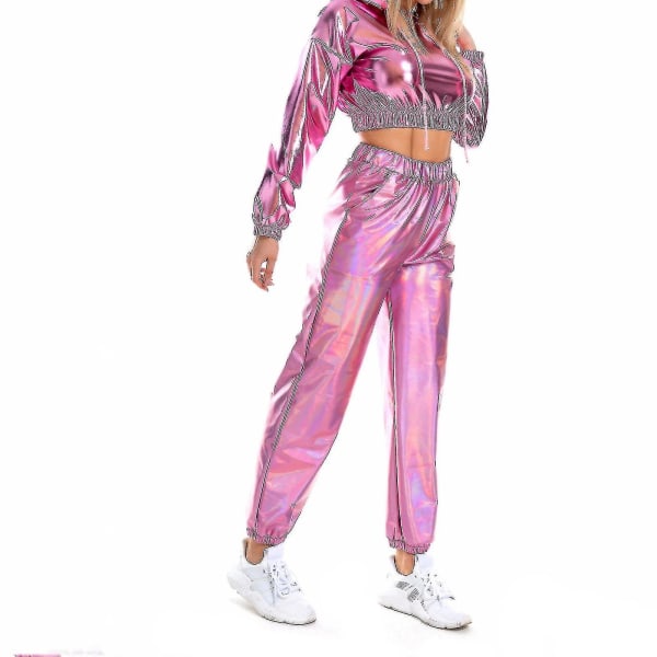 Damemote Holographic Streetwear Club Cool Shiny Causal Pants Pink XL