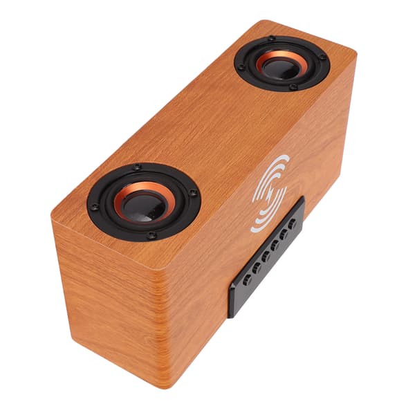 Wireless Bluetooth Speaker 10W Wireless Charging Wood Retro Alarm Clock Speaker for Mobile Phones Tablets Light Walnut