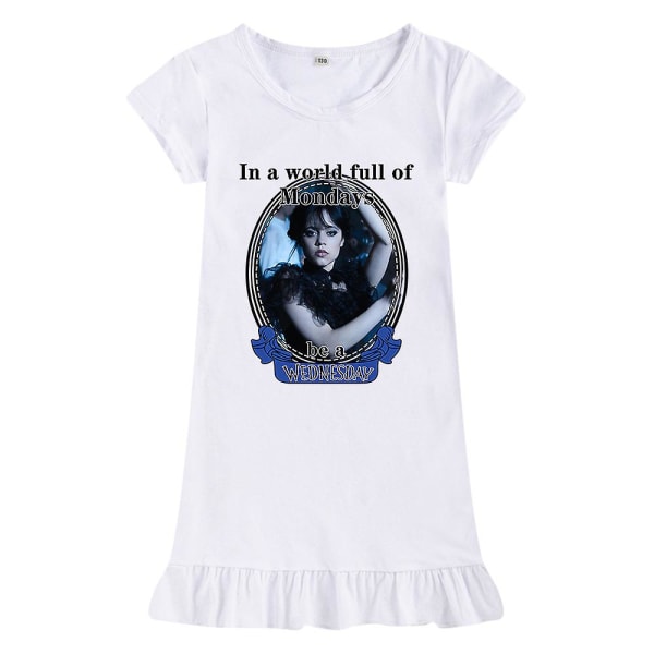 Kids Children Girls Wednesday Addams Printed The Addams Family Theme Sleep Dress Short Sleeve Summer Crew Neck Loose